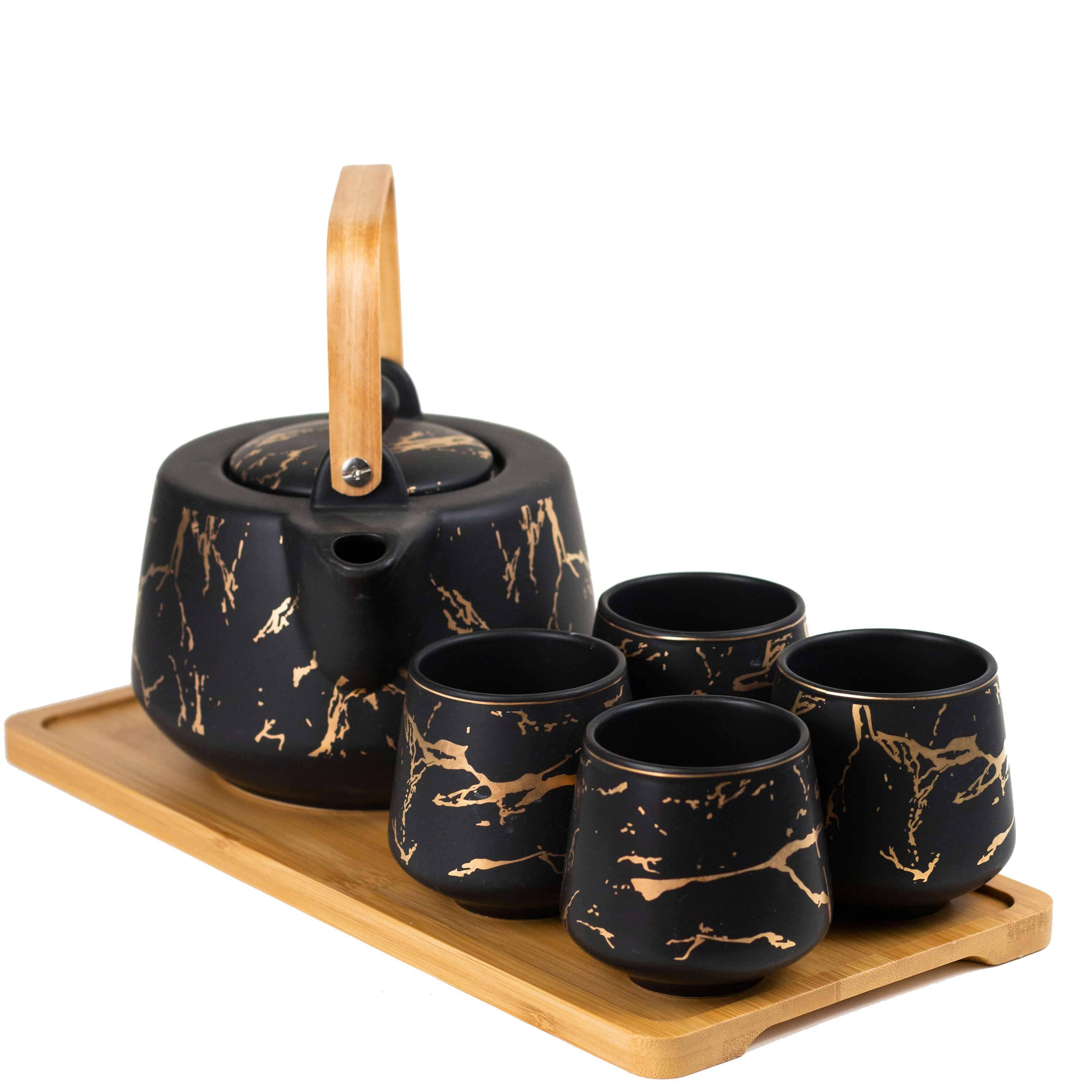 Ceramic Gold Marbled Tea Set