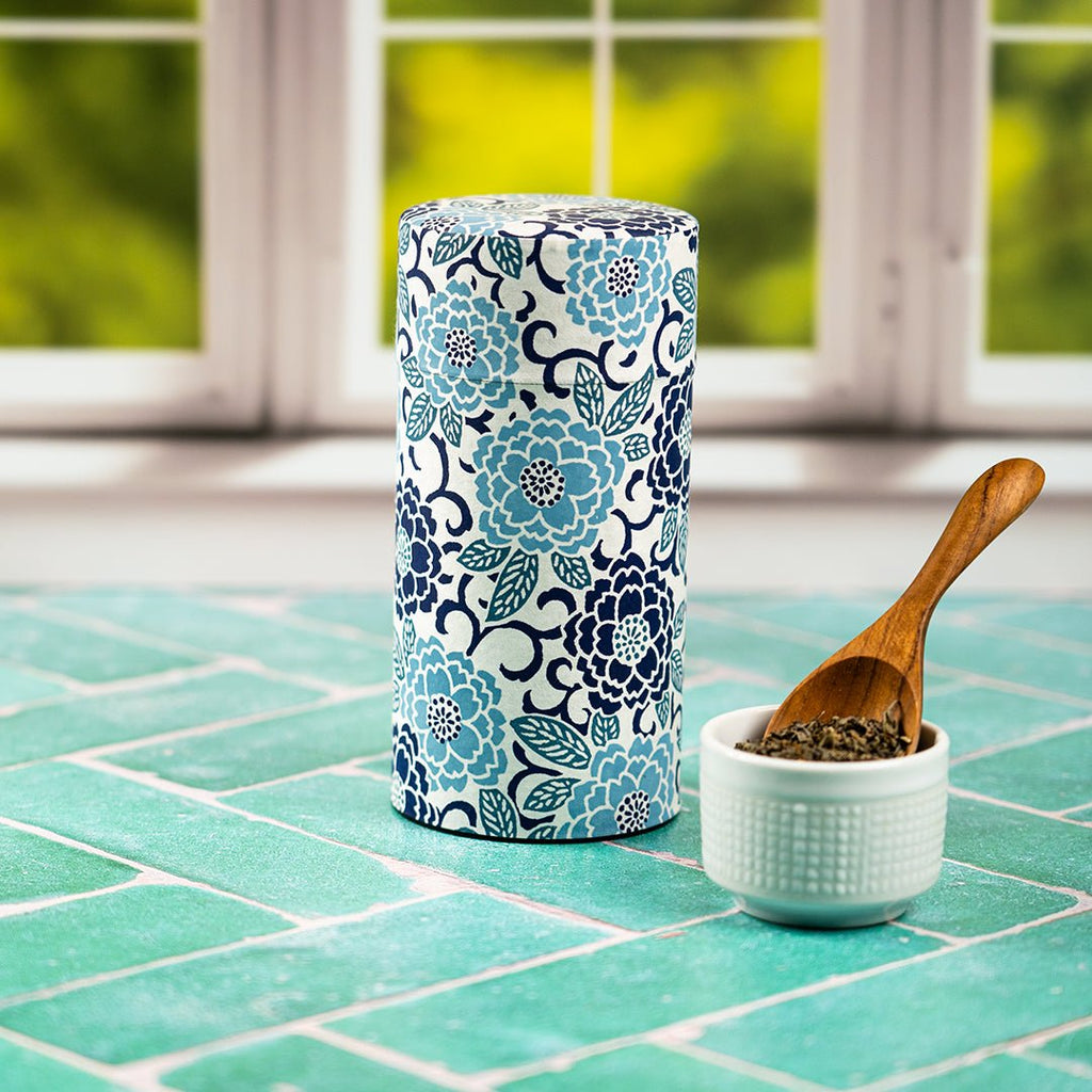 Japanese Tea Canister -Blue  Blossoms
