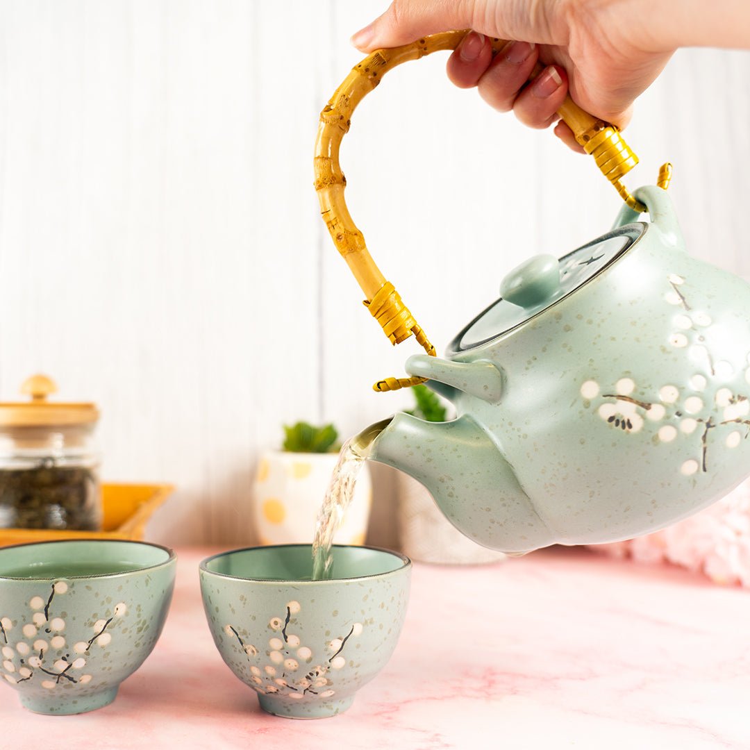 Jade Blossom Ceramic Tea Set