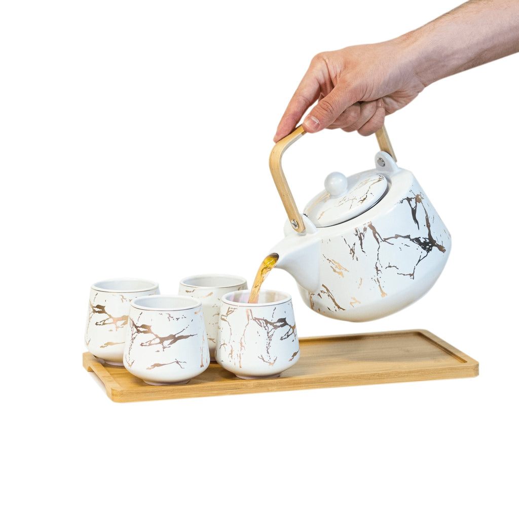 Ceramic Gold Marbled Tea Set
